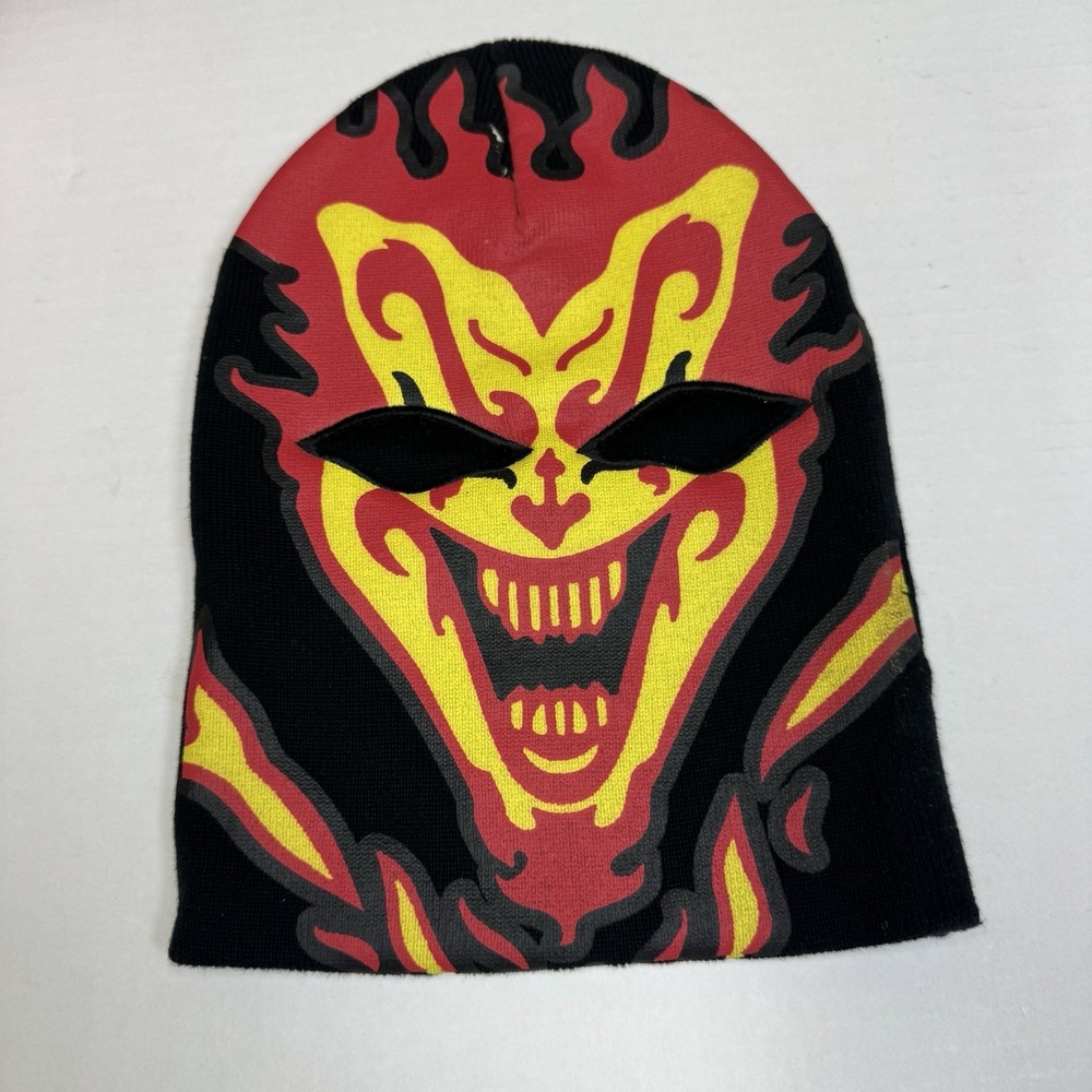 Y2K ICP Insane Clown Posse Ski Mask Beanie Clown Face Flames Juggalo Knit Hat